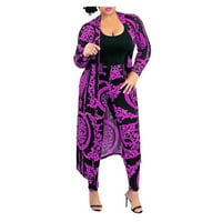 PhoneOAP ženski klupski odjeća s dugim rukavima cvjetni otvoreni prednji kardigan i hlače set Purple