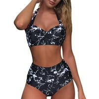 Žene kupaćih kostimi Bikini High Skarila Ruched dva retro print Halter bikini Vintage High Squik Set