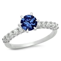1.05ct okrugli rez plavi simulirani tanzanite 14k Bijelo zlato Graviranje Izjava bridalne godišnjice Angažovanje vjenčanog prstena veličine 7.75