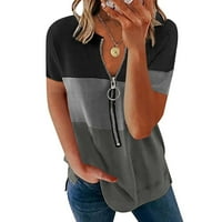 Ženska majica patchwork patentni zatvarač s kratkim rukavima bočni podijeljeni rub majica ljetni casual