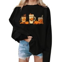 FSQJGQ Prevelizirani duks za žene Fall Moda Cartoon Print Crewneck Duksevi Dugi rukavi pulover na vrhu crne xl