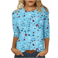Ženske vrhove klirence rukava ženska modna tiskana majica Srednjove rukava Bluza okrugli vrat casual vrhovi