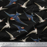 Soimoi Blue Poliester Crepe tkanina Flying Woodpecker Bird Decor Decornic Tkanino od tiskano dvorište