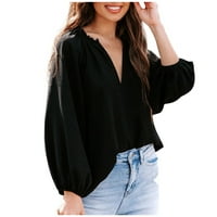 Košulje s dugim rukavima za žene Ženska modna čvrsta boja V-izrez Udobna labava majica Dugi rukavi Bluza Ležerne prilike