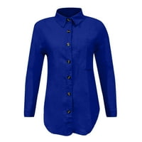 Dezsed majice za žene za žene Business Bluzes Vrhovi čišćenja Žene smiješne modne gumbi Solid Bolog Boja dugih rukava Bluza Plava L