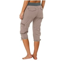 PBNBP Womens Capri pantalone za ljeto plus veličina visokog struka elastična gumba za crtanje podesiva