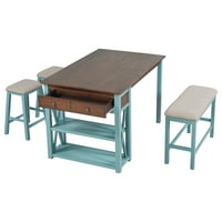Rustikalni drveni 4-komadni brojač kontra visine trpezarijski stol sa stolicama i klupama