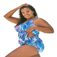 Kupaći kostimi za sve ženske plus veličine kaiševe s petljom dvodijelna haljina za plivanje Teal Plavi