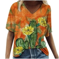 Proljetni vrhovi za žene plus veličine Žene kratki rukav tiskani V-izrez The Tee majica Bluza Ljetni vrhovi, narandžasti, 3xl