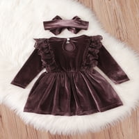 Nokiwiqis Toddler Girl Winter Outfits, Lonvet haljina s dugim rukavima + traka za glavu