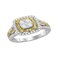 Jewels 10kt Bijelo zlato Ženo okruglo Žuti dijamantski klaster bridalni prsten za vjenčanje 1- CTTW