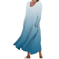 Haljine za žene Ljetne haljine Print dugih rukava okruglih haljina za rušenje sa džepom na klirensu