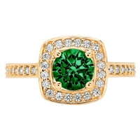 1.4ct okrugli rez zeleni simulirani smaragd 14k žuti zlatni godišnjica Angažovanje halo prstena veličine