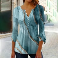 Dugme Swirts za žene Print Tunic Ljetni vrhovi Dressy Casual Bell rukava V izrez Spring Bluze