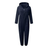 Plus size Fleece pidžama za žene Zimska topla zip-up Hoodie Plush Sherpa kombinezon neefonied onesie Loungewears Sleep odjeća Navy XXXXL