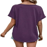 HAITE Woite majica s kratkim rukavima Ljetni vrhovi V izrez majica na plaži Pulover odmora Solid Boja Tee Purple XL