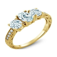 Gem Stone King 1. CT ovalno nebo Plava akvamarina 18k žuti pozlaćeni srebrni moissan prsten