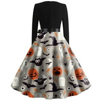 MLQIDK Womens Halloween CoustUme casual print crew vrat koktel dugih rukava Ghost bundeve ispisane ljuljačka