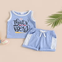 Frobukio Toddler Baby Boys prsluk kratke hlače Slova Pisma za bejzbol tenkovi za ispis Vrhovi elastičnih kratkih hlača Ljetne odjeće