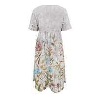 Bazyrey ženske haljine Ljeto kratki rukav A-line haljine ženske cvjetne casual okrugle dekoltene haljine bijeli 3xl