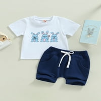 Bagilaanoe Toddler Baby Girl Short hlače Postavite kratki rukav zečji print TOW-ovi + kratke hlače 3T