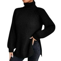Xinqinghao Ženske bočne bočne boje Split džemper s dugim rukavima Pleteni džemper D 2XL
