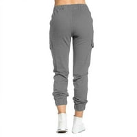 SOIGHEXZC široke pantalone za noge za žene Konder Lounge Hlače Ljetne pantalone udobne palika pantalone Solidne boje stolarske hlače Ležerne prilike gaćice Grey L