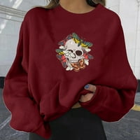 Kurein Ženski trendy Halloween Print dukserirt Ležerni debeli džemper Overlizirana bluza