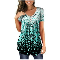 Ženska plus veličina Henley majica V-izrez kratki rukav naborani gradijent labavi bluze Tunički vrhovi 2xl