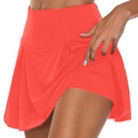 DNDKilg ženske visokog struka elastične struke teniske suknje Athletic teretana Ležerne prilike sa ugrađenim kratkim hlačama lagane joge Skorts suknje ružičaste L