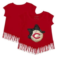 Djevojke Toddler Tiny Turpap Red Cincinnati Reds Baseball Bow Fringe Majica
