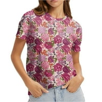 Apepal Ljetna bluza majica za ženske kratkih rukava okrugli vrat Vintage Print Tunic Bluza TOP ženski