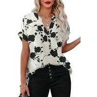 Ženska modna majica modne bluze Top ljetne dame cvjetni print kratki rukav labav V izrez Žene Ljeto