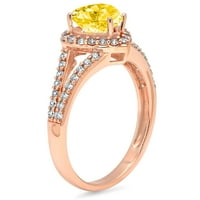1. CT Sjajno srce simulirano žuto Dijamant 14k Rose Gold Halo Solitaire sa Accenting prstenom SZ 6