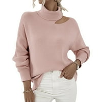 Dukseri za žensko čišćenje vintage džemper dugih rukava okrugli džemper ružičasti l