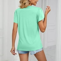 Ženske trendsetting vrhovi čvrsta bluza Crochet V izrez kratkih rukava Sherty Casual Thirt Tees Elegantni temperament Tunic Mint Green M