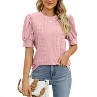 Ženski vrhovi kratki rukav čvrsta blusa Ležerne dame Modni vrat vrat ljetni tunik Pink Pink XL