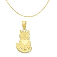 Carat u karatsu 10k žuto zlato laserska rezana mačka sa srčanim privjesnim šarmom sa 10k žutom zlatnom laganom užad ogrlicu 18 ''