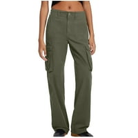 Binmer Duge pantalone za žene Žene Ravne fit teretne hlače Visoko struk baggy planinarske hlače sa džepom