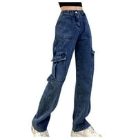 Curvy hlače za žene elastični struk traper džep tanka casual čizme široke noge hlače Jesena čvrstog