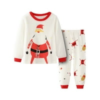 Dječji božićni pidžami pamuk dugih rukava Odgovarajući praznici PJS set Toddler Boys Girls Kids Xmas Jammies White 95