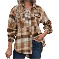 Flannel plaćene majice za žene prevelike gumb dolje majice bluza dugih rukava modna jakna za modu za