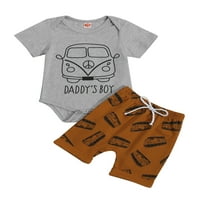 Baby Ljetna trenerka, auto ispis kratkih rukava ROMper + elastična struka kratke hlače za dječake za