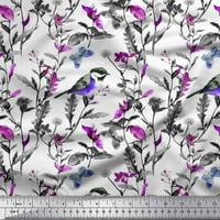 Soimoi Purple Rayon Crepe listovi tkanine, insekt i američki Robin Bird Print Šivaći tkaninu BTY Wide