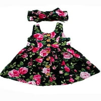 Thaisu 6M-4T Little Girls Haljine haljine bez rukava široko ramena cvjetna print modna traka za glavu