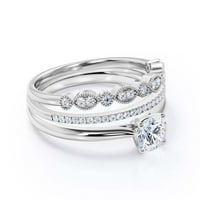 Spektakularno i ukrasno 2. Carat Round Cut Diamond Moissite Solitaire Angažman prsten, vjenčani prsten, Trio set u 10k čvrsto bijelo zlato, poklon za nju, obećavaju prsten, obljetni prsten