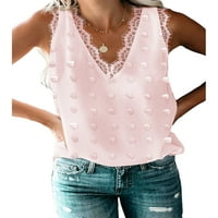 Majica za žene na vrhu nulama bez rukava V izrez ljetni vrh seksi bluza za odmor TEE PINK XL