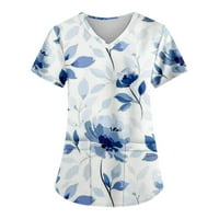 Knosfeške sestrinki za žene sa dva džepova ujednačene košulje za žene s kratkim rukavima cvjetni vilice za izrez za žene rastezljive ležerne ljetne bluzene majice plavi xxl