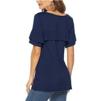 Žene Ljeto vrhovi ženski labavi modni casual okrugli izrez Bluze s kratkim rukavima Tuničke majice plava