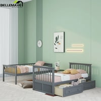 Bellemave Twin preko dvostrukim krevetom na kat sa ladicama za pohranu, drveni okvir kreveta na kat sa zaštitnim krevetima za djecu odraslima tinejdžera, mogu se konvertirati u krevete